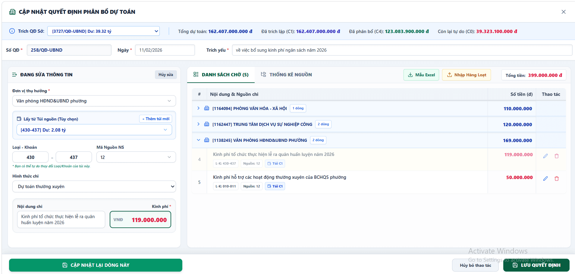 NhatSoft Budget - Quản lý Ngân sách Xã/Phường - Giao diện chính